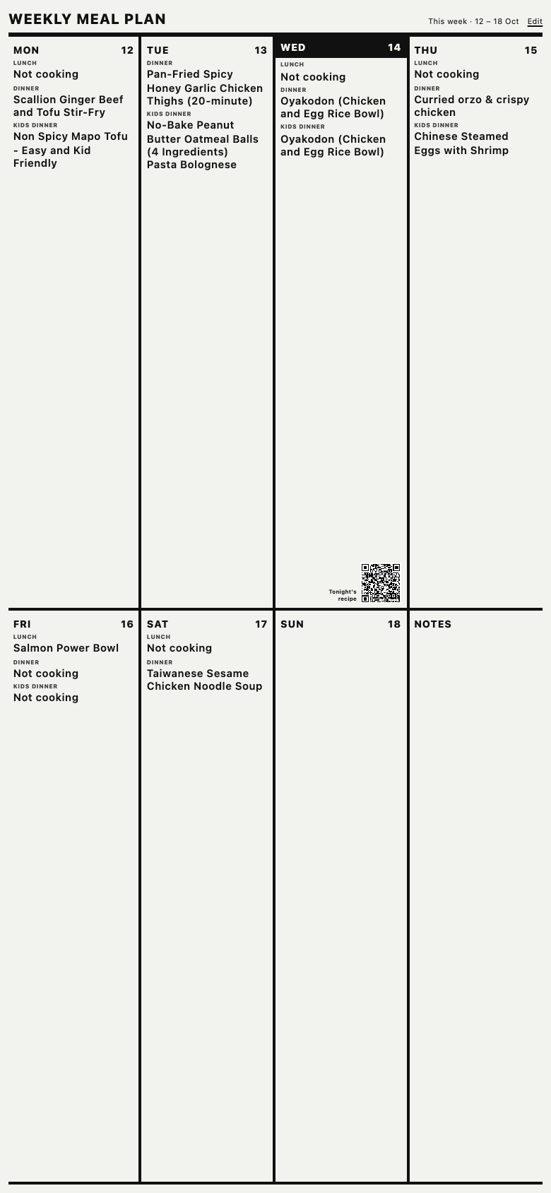 The fridge view on a tablet showing the week in large type with today marked